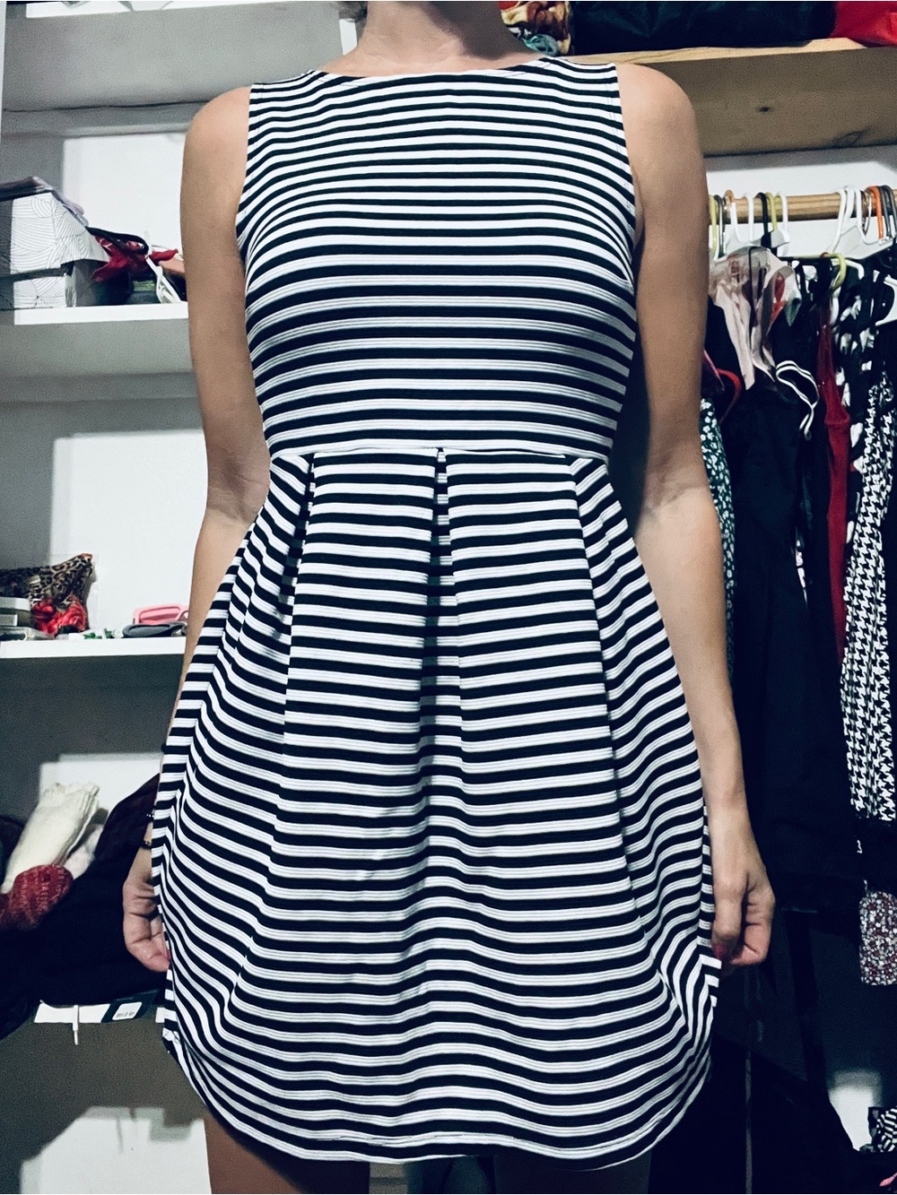 Forever 21 Black & White Striped Sleeveless Midi Dress